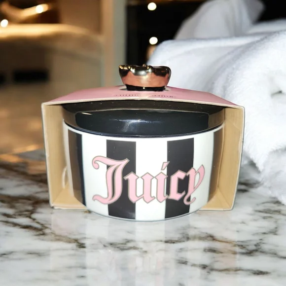 NWT Juicy Couture Black and White Striped Ceramic Trinket Jar Container RARE - Picture 4 of 5